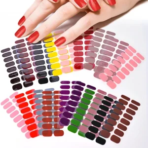 16 Pcs Solid Color Nail Art Stickers Kits Semi Cured UV Nail Gel Strips Non-toxic Nail Polish Wraps