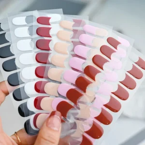 16Tips French White Edge Semi-Cured Gel Nail Wrap Fashion Color Long Lasting Full Cover Waterproof Nail Gel Sticker Wraps