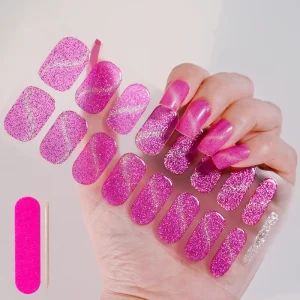 16Tips Glitter Semi Cured Gel Decal LED UV Nail Polish Gel Christmas Red Cat Eye Nail Art Sticker