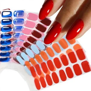 16Tips Semi Cured Gel Nail Sticker Pure Color UV LED Lamp Gel Polish Wraps Long Lasting Nail Decoration