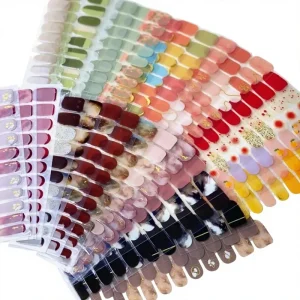 16Tips Semi-Cured Gel Nail Sticker Pure Color UV/LED Lamp Nail Polish Wraps Long-Lasting Full Cover Sticker Nail Decor