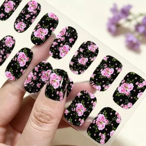 16Tips Sheet Colorful Gel Nail Stickers Full Cover Nail Polish Strips Floral Flowers Long Lasting No Baking Nail Wraps Decals
