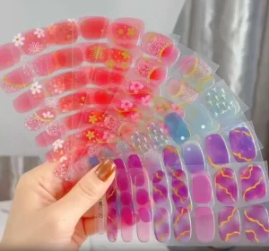 16Tips Sheet Colorful Semi Cured Gel Nail Stickers Full Cover Nail Polish Strips Long Lasting No Baking Nail Wraps Decals