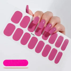16Tips Soild Color Nude Pink Semi Cured Gel Nail Sticker Long Lasting UV Nail Sticker Full Cover UV LED Extension Gel Nail Foil