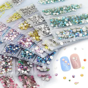 1728pcs Multi Size Glass Nail Rhinestones for Nails Art Decorations Crystals Strass Charms Partition Mixed Size Rhinestone Set