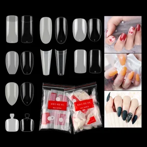 18 Models Transparent Natural Acrylic Square Coffin Nail Tips Display Half Cover False Nails Tips