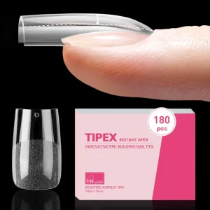 180Pcs Tipex Instant Apex Gel Nail Tips Pre Sculpted PMMA Full Cover Clear Acrylic Tapered Square Nail Tips