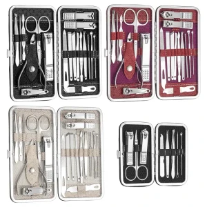 19 Piece Oblique Design Stainless Steel Nail Clipper Set with Metal Nail Nipper and Cuticle Tool for Baby and Adult Beauty Use