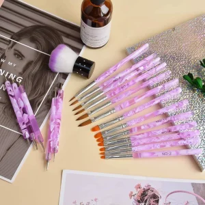 19PCS Nail Brush Kit for Manicure Gel Design Nail Brushes Nail Art Tool Pen UV Gel Manicure Tool Set Pink Red Black
