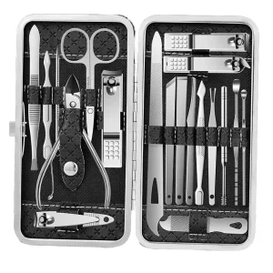 19pcs Multi Functional Stainless Steel Nail Clipper Portable Manicure Pedicure Tool Set with Plastic Cutter Box for Foot Care