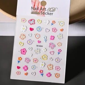 1PC 5D Macaron Flower Fruit Nail Art Sticker Embossed Bear/Rabbit/Letter Nails Slider Decals Summer Adhesive Manicure Decoration