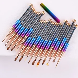 1PC Nail Brush Set UV Gel Extension Manicure Tool Flat Oval Shaped Zircon Acrylic Drawing Nylon Metal Handle Crimped