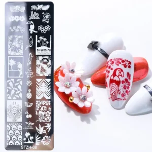 1PC Rectangle Nail Stamping Templates Flower Love Animal 12x4cm Stainless Steel Image Plates Polish Manicure Stencil
