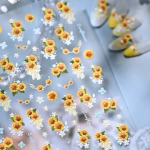 1PCS 5D Daisy Nail Art Stickers Bright-coloured Little Wild Flower Adhesive Stickers Nail Art Decals