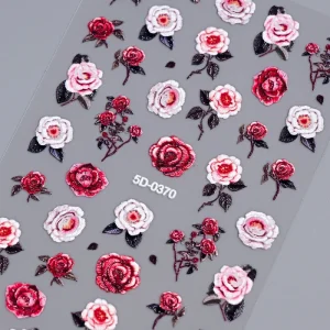 1Pc 5D Embossed Nail Stickers Valentines Day Red Rose Flower Self Adhesive Sliders Decals Ladies Manicure Decor Foils