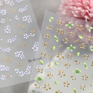 1Pc Golden Foil Five-Petal Flower Nail Stickers 5D Embossed Purple Flowers Nail Decal Adhesive Floral Manicure Decal