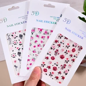1Pcs 5D Embossed Sakura Flower Nail Art Stickers Lavender/Rose/ Leaves Nail Decals Spring Blossom Flower Manicure Decoration