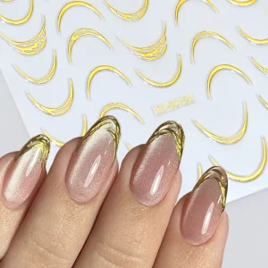 1pc Crescent Moon Nail Stickers Self-Adhesive French Smile Striped Star Design Nail Decals Sliders DIY Elegant Manicure Decor
