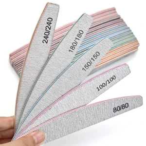 1pc Nail File Buffer 80 100 150 180 240 Sandpaper Strong Thick Sanding Double Side Half Moon Gel Nail Polish Manicure Tools