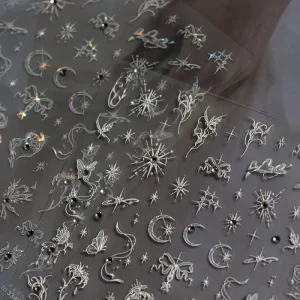 1pcs 5D Diamond Lily Butterfly Nail Art Stickers Holographic White Butterfly Nail Decals DIY Self-Adhesive Sliders Decorations