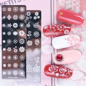 1pcs JR Series 12*4cm 304 Stainless Metal Nail Stamping Plates Geometry Flower Leaf Designs Manicure Stencils Nail Art Stamp