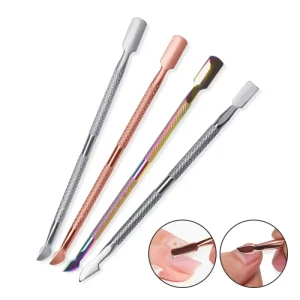 1pcs Rainbow Stainless Steel Nail Cuticle Pusher Nipper Double Sided Dead Skin Push Remover Manicure Nail Care Tool
