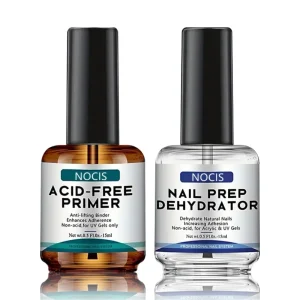 2 PCS Set Nail Prep Dehydrator and ACID FREE Primer Acrylic UV Gel Base Coat Primer Air Dry Nail Art Primer