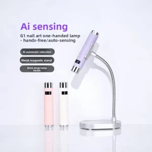 2 in 1 Desktop Handheld Rechargeable 9W Chrome Power Cord Fast-Curing UV Nail Lamp Multi-Color LED Light Portable Pink Metal