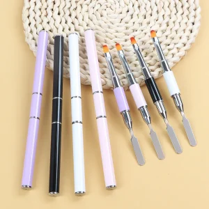 2 in 1 Dual End Gel Polish Brush Spatula Stainless Steel UV Gel Acrylic Nail Extension Tool with Crimped Ferrule