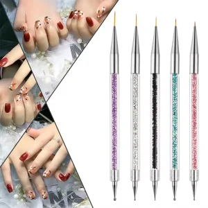 2 in 1 Nail Art Design Dot Pen Plastic Handle Nail Art Brushes UV Gel Painting Polish Brush Dotting Tools AQ-866 Nylon Hair