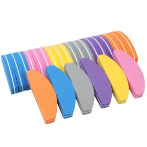 20 Pcs Mini Half Moon Sponge Nail File 80 100 120 150 180 240 Multiple Grits and Colors Private Label Nail Buffer for Manicurist