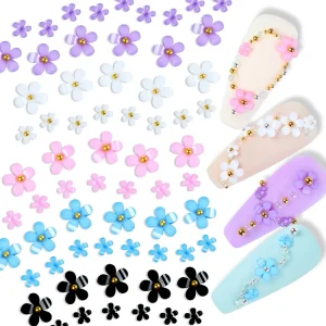 200pcs Bag Summer Nail Art 3D Colorful Resin Flowers Acrylic Jewelry Beads DIY Nail Art Decoration