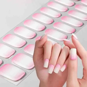 20Tips Gradient Semi Cured Gel Nail Strips Solid Color DIY Long Lasting UV Nail Sticker Full Cover Gel Manicure Wraps
