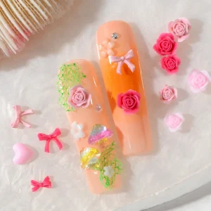 20g 6-Grid Cartoon Resin Nail Art Decorations Rose Heart Bowknot 3D Embellishments for Manicure