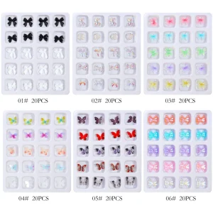 20pcs Japanese Style 3D Magic Aurora Candy Color Resin Nail Art Decorations Butterfly Fingernail Manicure Decors Plastic