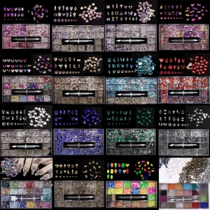 21 Grid Multi Shape 3D Flatback Nail Art Decorations Glass Crystal Stone Decoration Kit Rhinestone Set for Nail Charms
