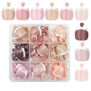 216pcs 9Colors French Toe Nails Press on Nails Short Square Nude Pink Natural False Nails Tips Set Reusable ABS for Women