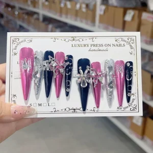 221 225 Handmade 10 Piece Long Press On False Nails Brightly Colored Artificial Fingernails