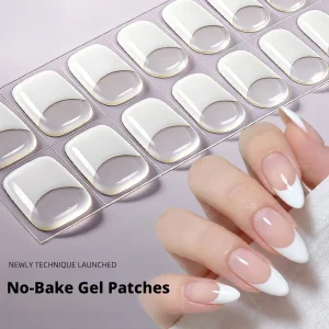 22Pcs French Leopard Print Gel Nail Stickers No UV Lamp Needed UV-free Gel Nail Wraps Waterproof Full Cover Manicure Art