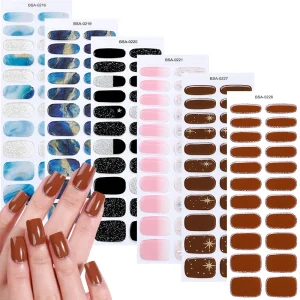 22Tips Gradient Marble UV Free Gel Nail Stickers Shining Starry Sky Full Cover Gel Polish Nail Strips DIY Manicure Decoration