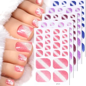 22Tips Toe Nail Stickers Adhesive Full Nail Wraps Toe Polish Stickers Gel Toenail Oil Patch Nail Sticker With Glitter Effect