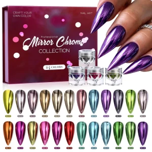 24 Colors Aurora Chrome Nail Powder Set Shiny Opal Moonlight Mirror Pearl Pigment Magic Flash Protein Stone Powder for Manicure