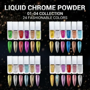 24 Colors Liquid Chrome Powder Set 1pcs/kit Mirror Effect No-Mess Metallic Nail Art TPO-Free MSDS Model MCB