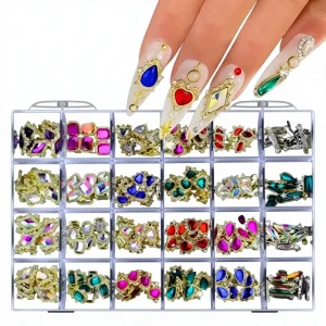 24 Grids Boxed Shiny Diamond Nail Art Rhinestones Crystal Set With Nail Glue for Nails Art Decoration DIY Manicure
