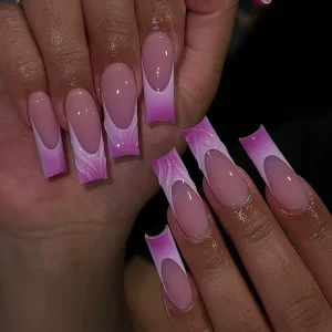 24 Pcs 3D Dimensional French Sky Blue Nail Art Acrylic Press on Nails Artificial Fingernails False Nails 2922