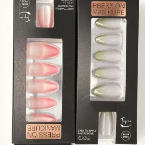 24 Pcs Almond Shape Easy Application ABS Gel Nails with Romantic Gradient Ombre Cat Eye Design for Fingers