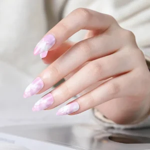 24 Pcs Eco-friendly ABS Material Full Cover Stiletto False Nail Tips Press-On Nails Glue Pre-Designed Long Finger