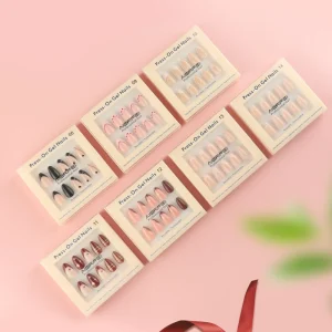 24 Pcs Full Cover Pre Designed Soft Nail Art Press Nails French Short Almond Mixed Color Artificial Fingernails