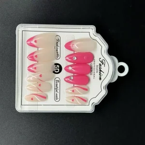 24 Pcs Set Press On Gel Nails Heart French Color Tips Easy Application ABS Almond Shape Sweet Romantic Style for Fingers