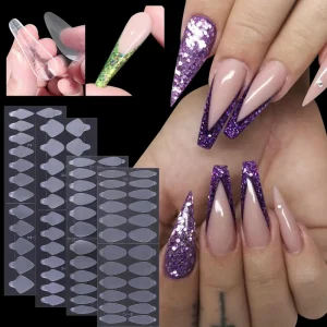 24 Pcs Sheet Nail Dual Forms Tips France Form Mould Nail Gel System Glue Tape Mould Glue Sticker False Nail Extension Glue Tools